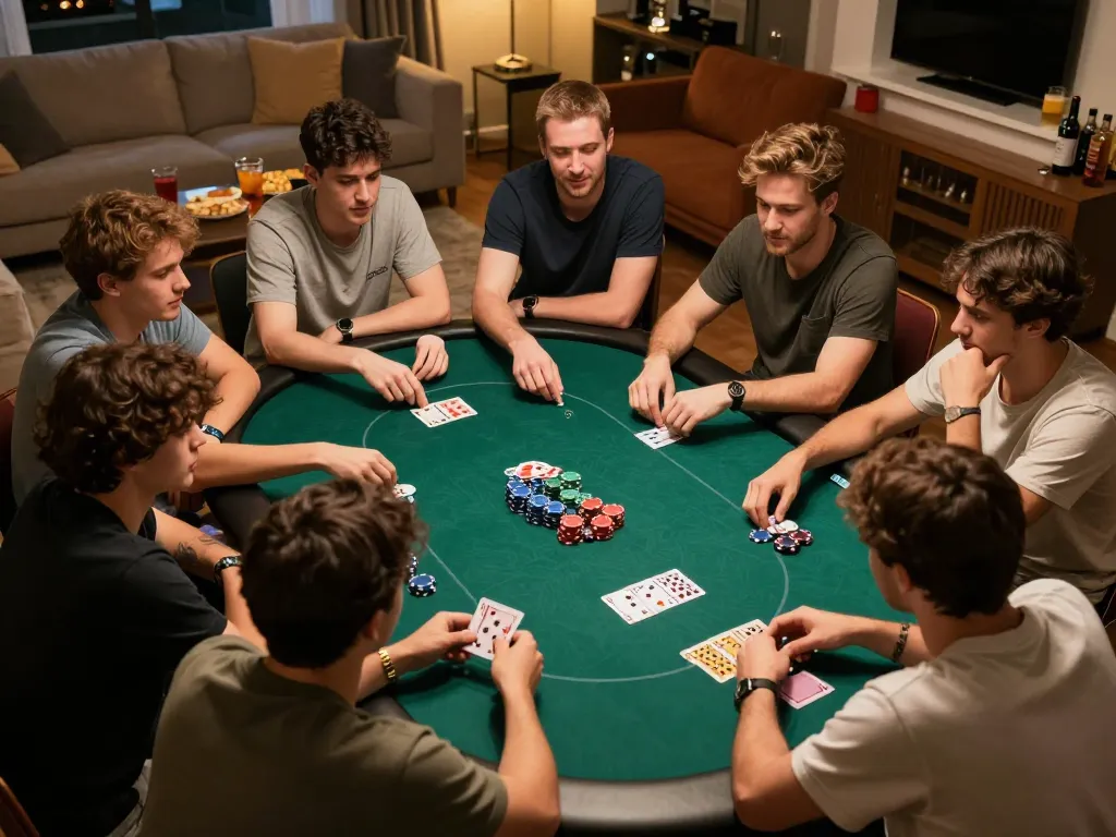 Friends enjoying a lively poker night at home, highlighting the camaraderie and excitement of gaming at uu88ae.