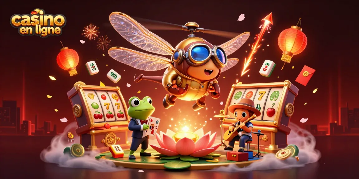 jouer au casino en ligne avec un croupier grenouille et un pilote de libellule sur une scène dynamique