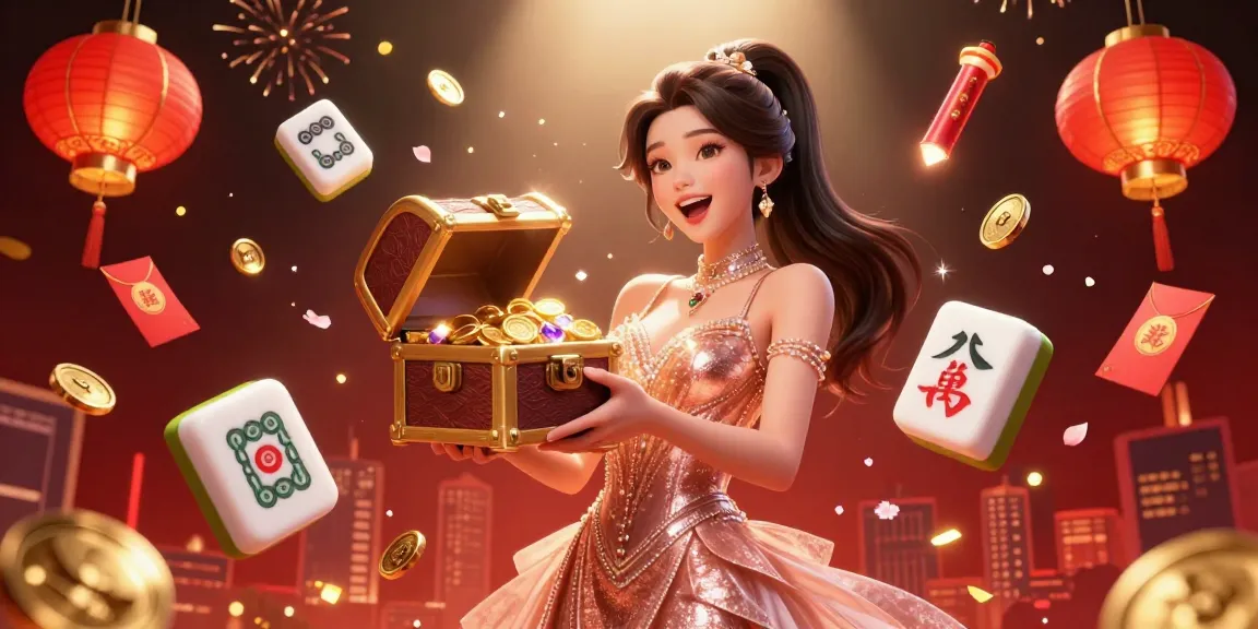 Experience the excitement of winning at 33win 1, featuring a glamorous woman showcasing treasures in a vibrant casino scene.