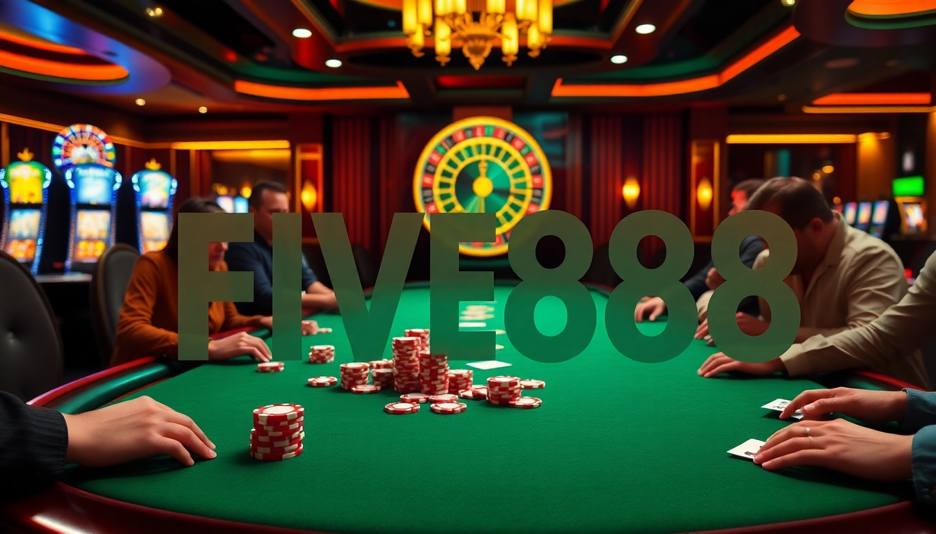 Experience the thrill at FIVE88's luxurious poker table with vibrant action and rich ambiance.