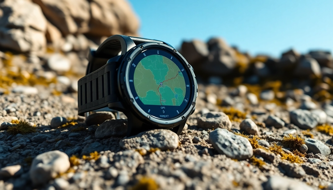 Explore the features of the waterproof Explorer GPS Smart Watch showcasing a vibrant map interface.