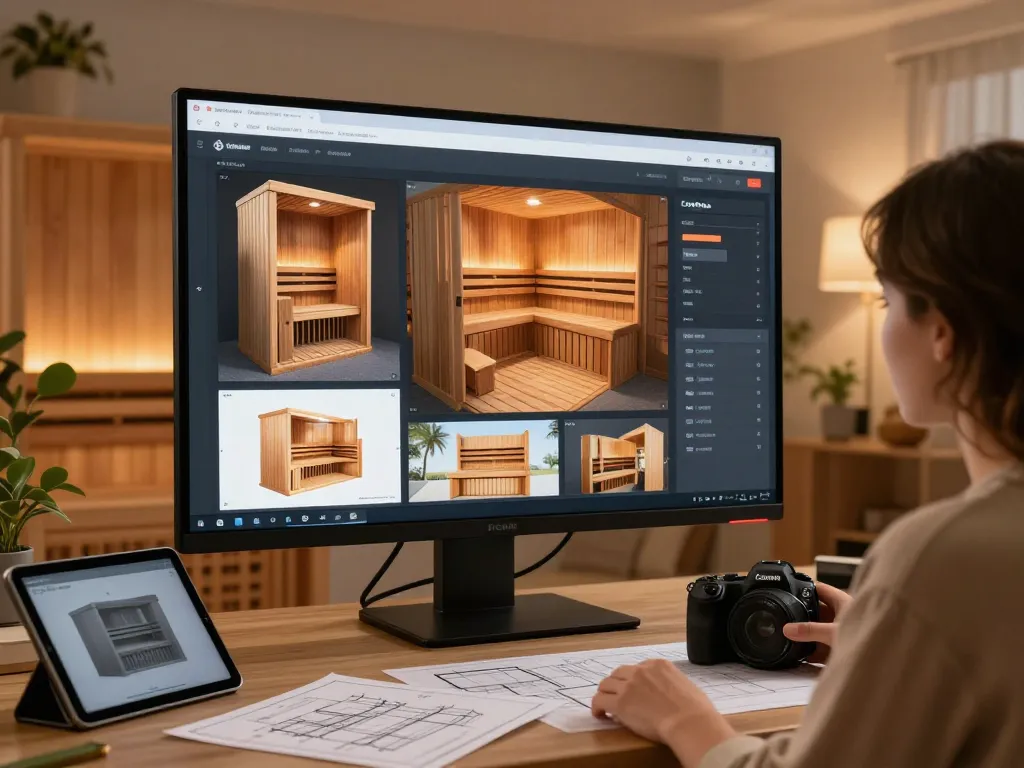 Interactive sauna configurator showcasing personalized sauna designs with user-friendly interface