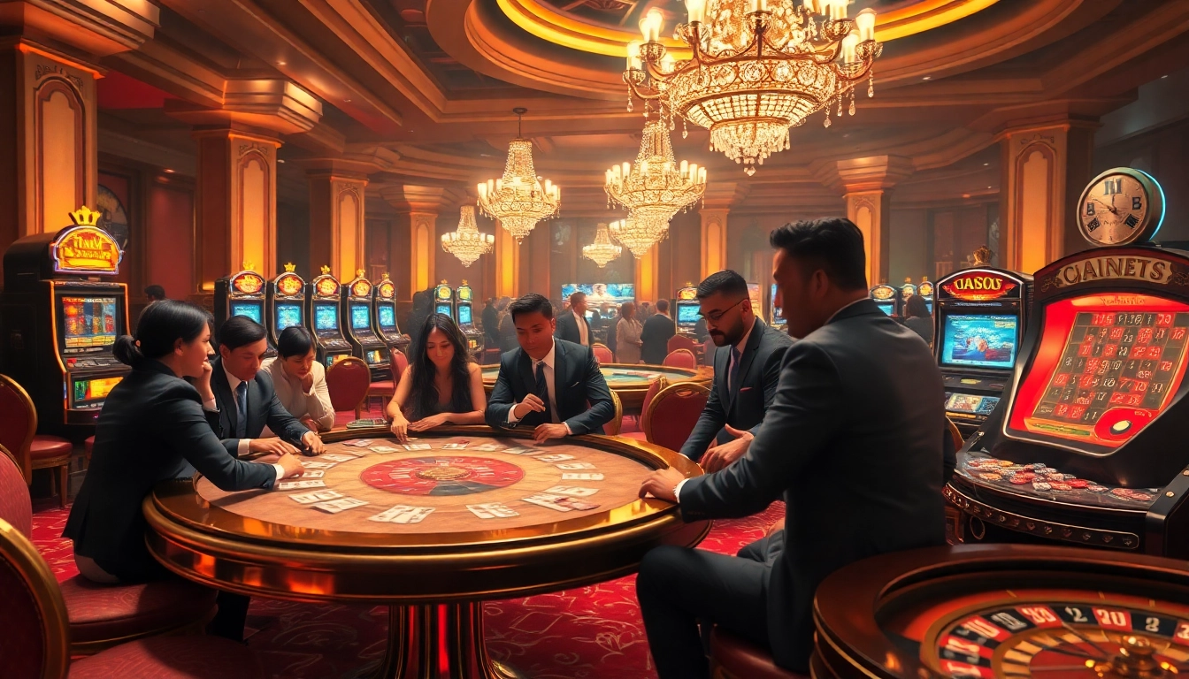 The exhilarating atmosphere of high-stakes gambling at king79 casino showcases vibrant slot machines and engaged players.