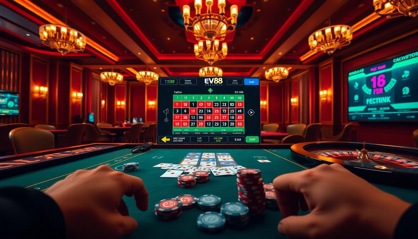 Engage in electrifying gameplay at EV88 online casino with a luxurious atmosphere filled with betting options.