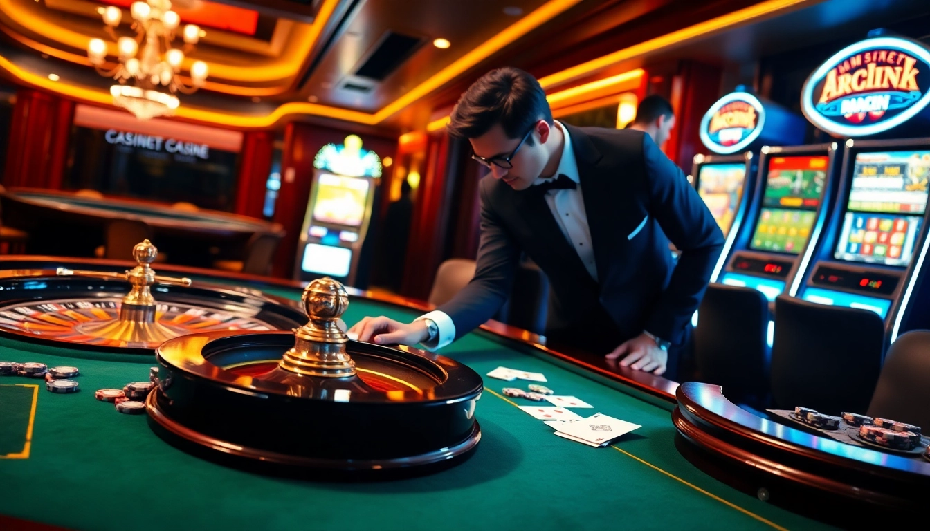 Experience the thrill of 28bet at a luxurious casino gaming table with poker chips and roulette wheel.