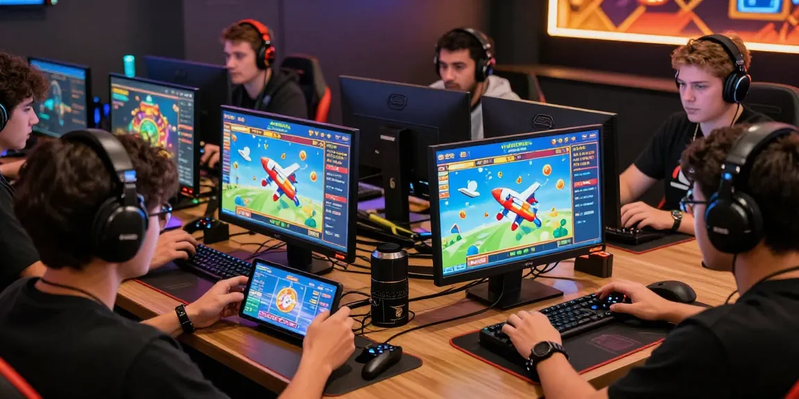 Aviator Pro players enjoying high-stakes crash games with vibrant graphics and competitive atmosphere.
