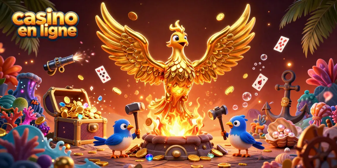 Jouez au casino en ligne avec le phoenix doré et des richesses sous-marines explosant en jetons.