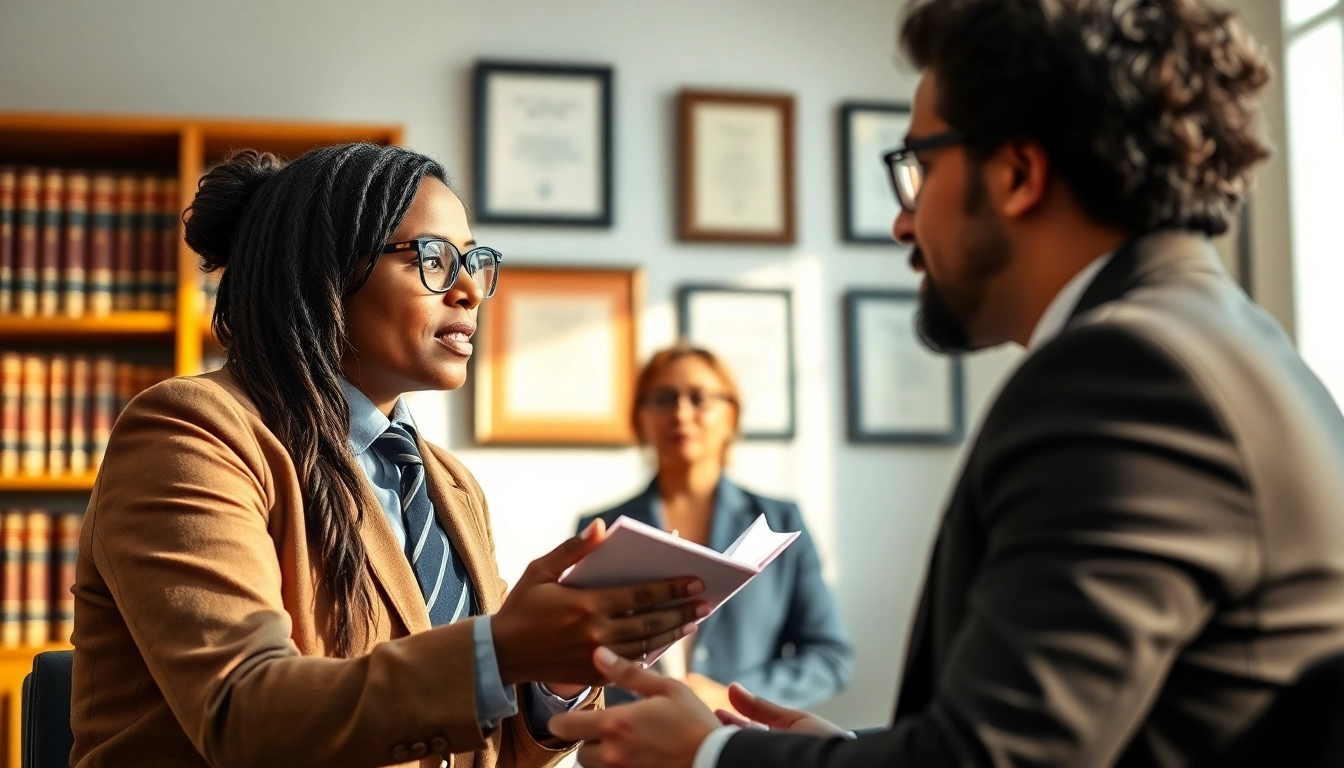 New Hampshire Immigration Attorney confidently advising clients in a well-lit office.