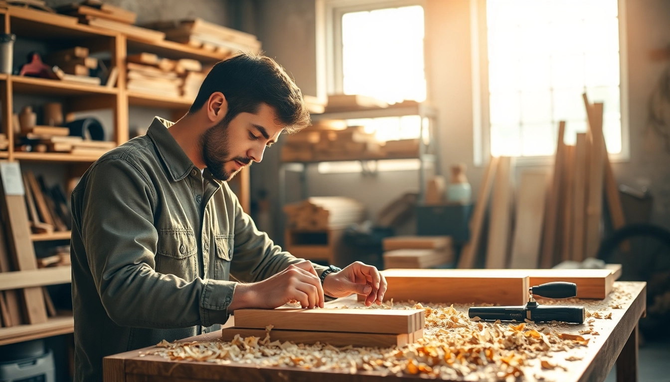 Engaged carpenter demonstrates skills in carpentry apprenticeship, showcasing craftsmanship in a workshop.