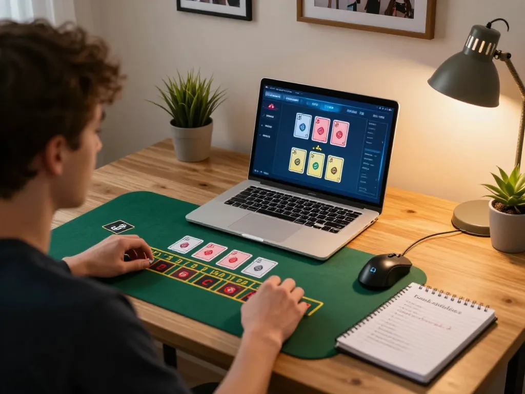MM88 player strategizing blackjack at home online with a live dealer interface