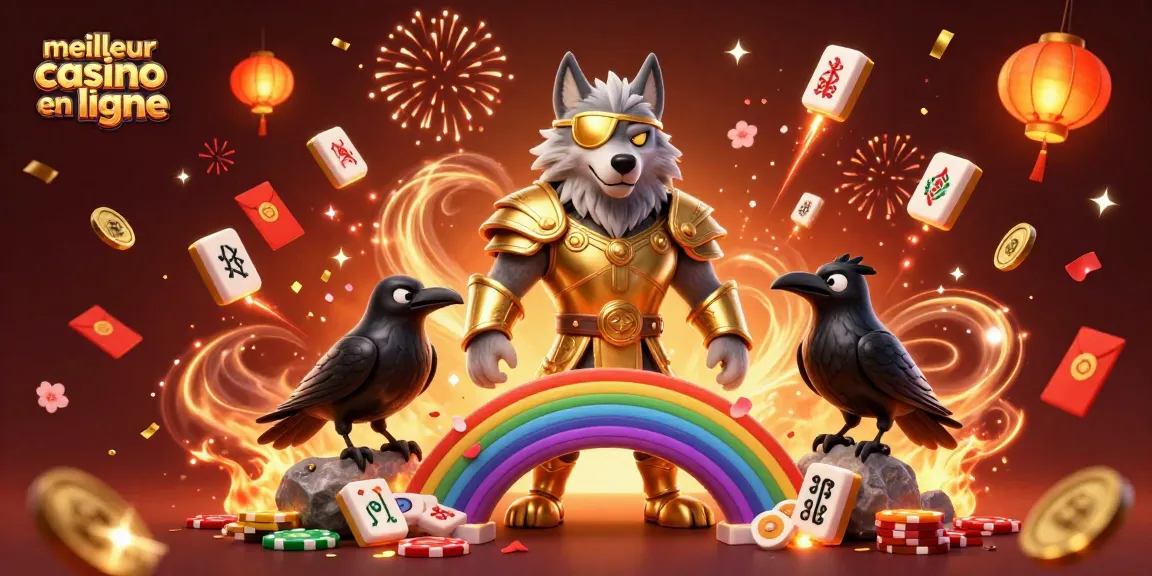 Plongez dans le meilleur casino en ligne avec des symboles de chance et des éléments festifs en 3D.