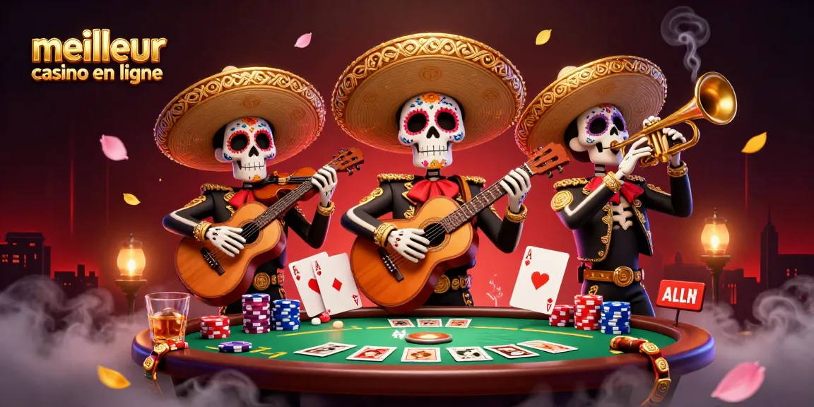 Jouez avec le meilleur casino en ligne et découvrez une illustration vibrante de mariachi au poker.
