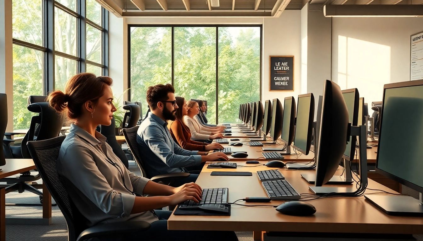 Enhance your typing skills at a professional typing center with modern workstations.