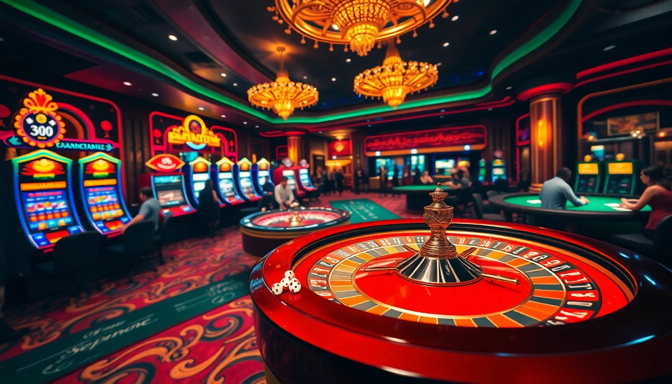 SODO Casino environment showcasing gaming tables, vibrant slot machines, and roulette excitement