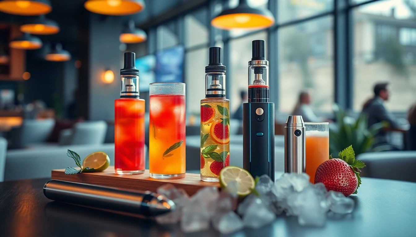 Genießen Sie vape ohne nikotin in einer einladenden Lounge mit stilvollen Geräten und fruchtigen Aromen.
