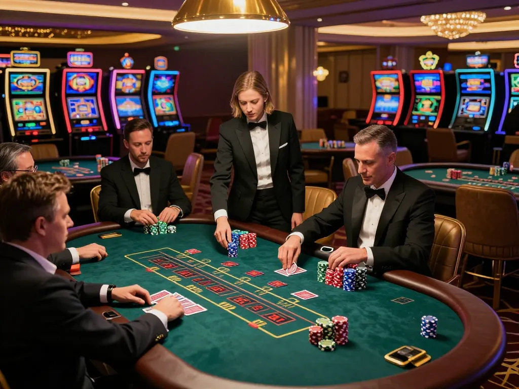 Thabet players engaging in a high-stakes blackjack game, showcasing strategy and excitement.