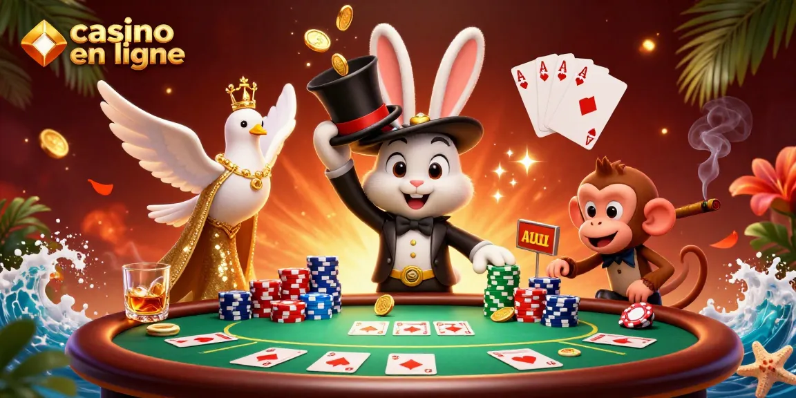 Jouez au casino en ligne avec des personnages amusants comme un lapin magicien et un singe