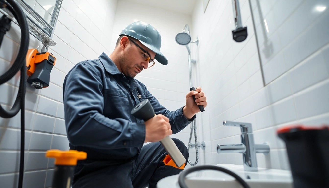 Plumber West Vancouver fixing pipes in a sleek bathroom, showcasing professionalism and expertise.
