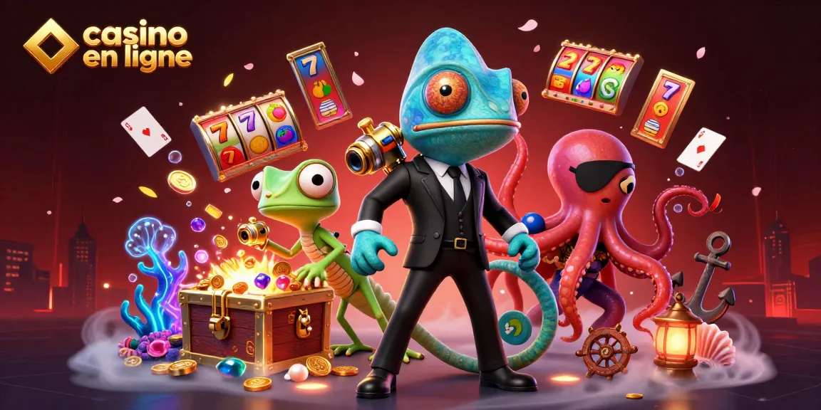 Plongez dans l'univers coloré du casino en ligne, avec des personnages de jeu interactifs et des éléments de jackpot autour.