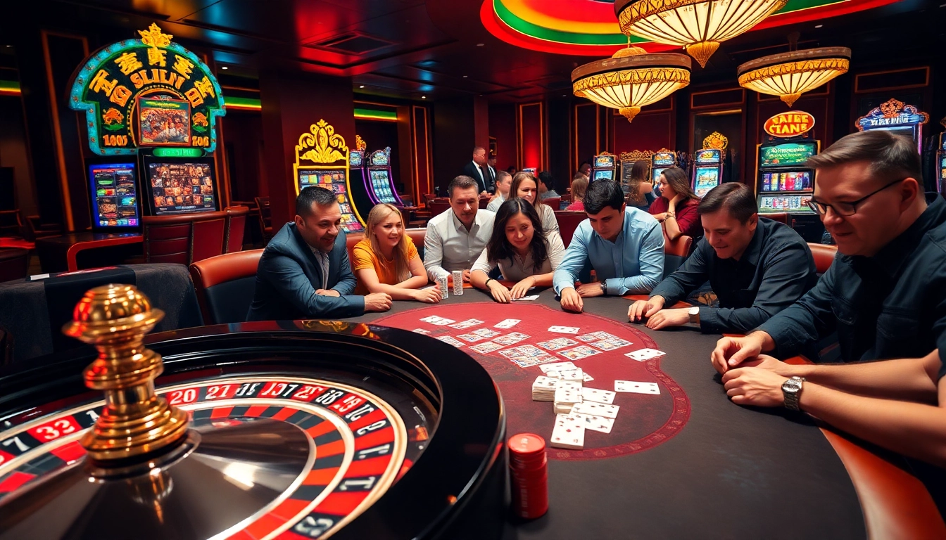 Players enjoying the excitement of Netwin casino games at a vibrant gambling table.