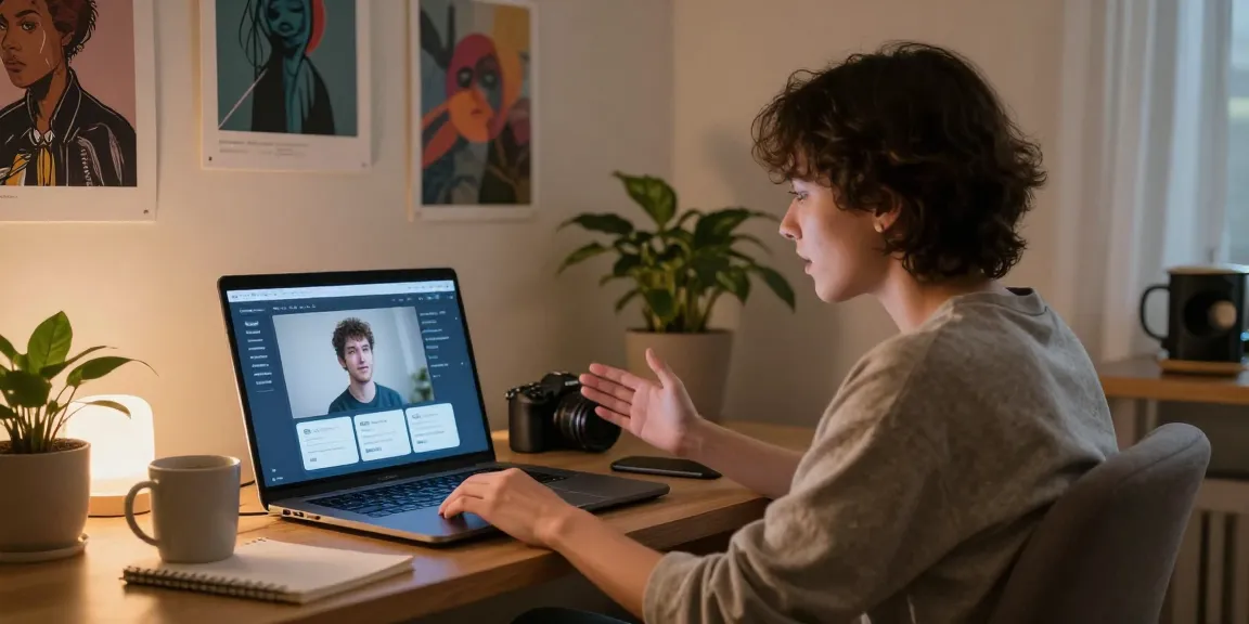 Engaging user interacting with an NSFW AI in a cozy home office setting