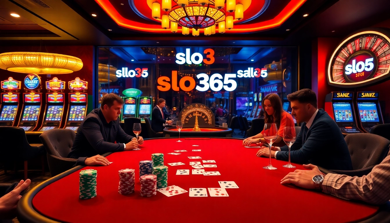 Experience thrilling gameplay at slo365's luxurious poker table in a vibrant casino.