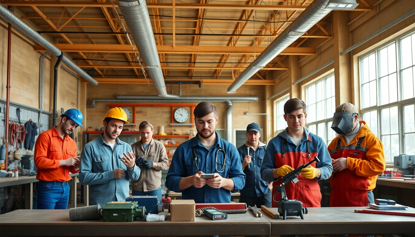 Trade School Tennessee students collaborating and learning in a dynamic workshop environment.