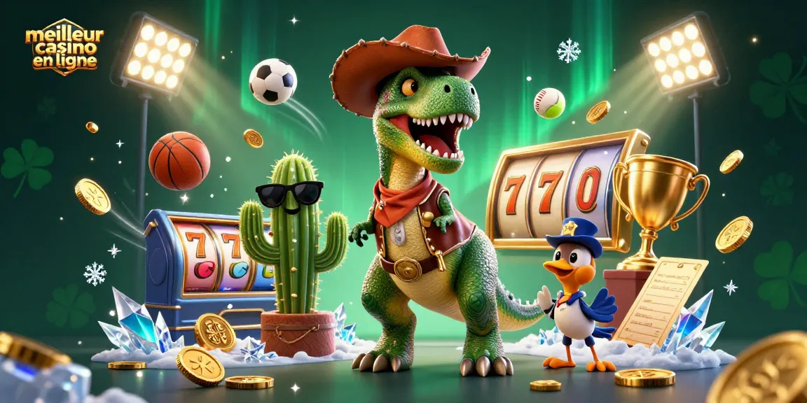 Illustration dynamique illustrant le meilleur casino en ligne avec des personnages ludiques et des éléments de jeu en action