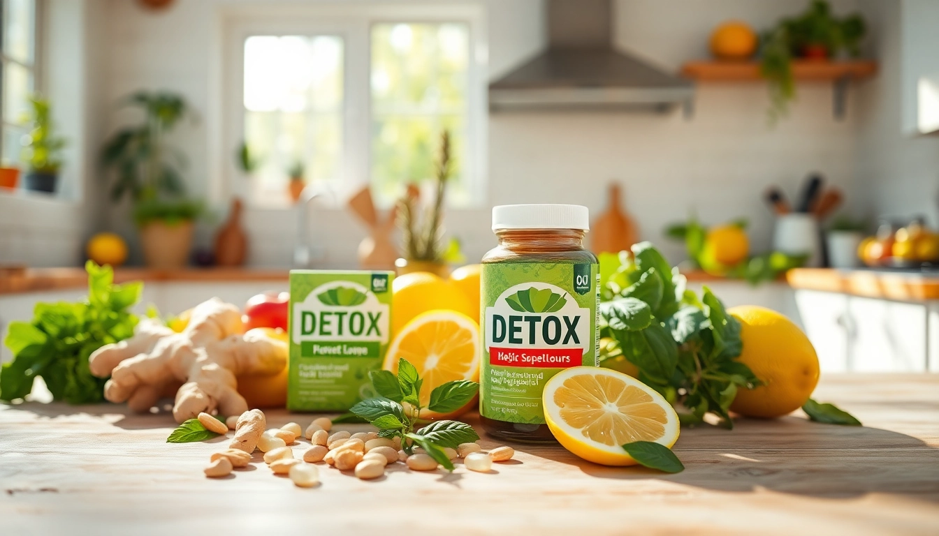 Explore detox supplement for weight loss amid fresh fruits and herbs in bright, inviting setting.