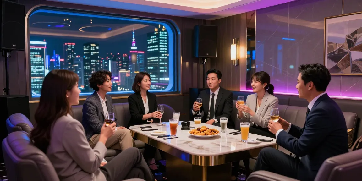 강남쩜오의 고급스러운 룸에서 비즈니스 미팅 중인 고객들