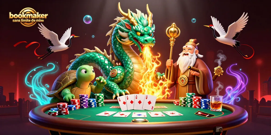 Jouer sur un bookmaker sans limite de mise avec dragon émeraude et sage en 3D, ambiance captivante.