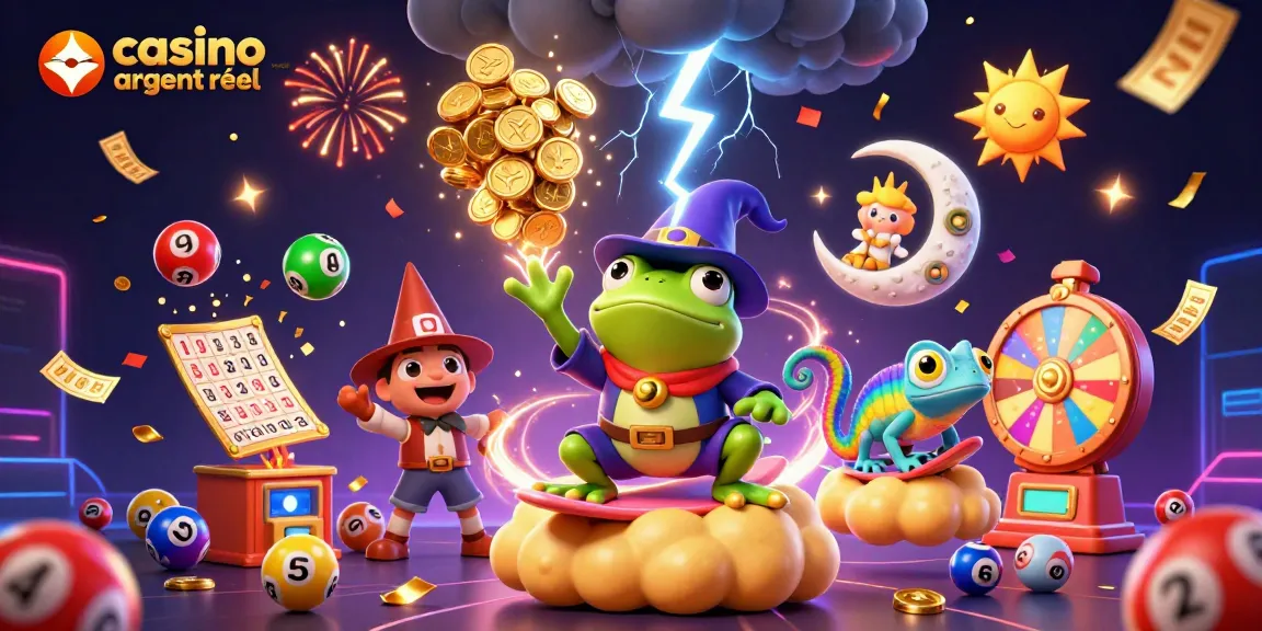 Jouez sur le casino en ligne argent réel avec des personnages ludiques entourés de jeux de loterie animés.