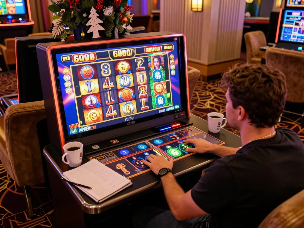 Engaging gameplay on slot6000, with a vibrant slot display illuminating a stylish gaming setup.