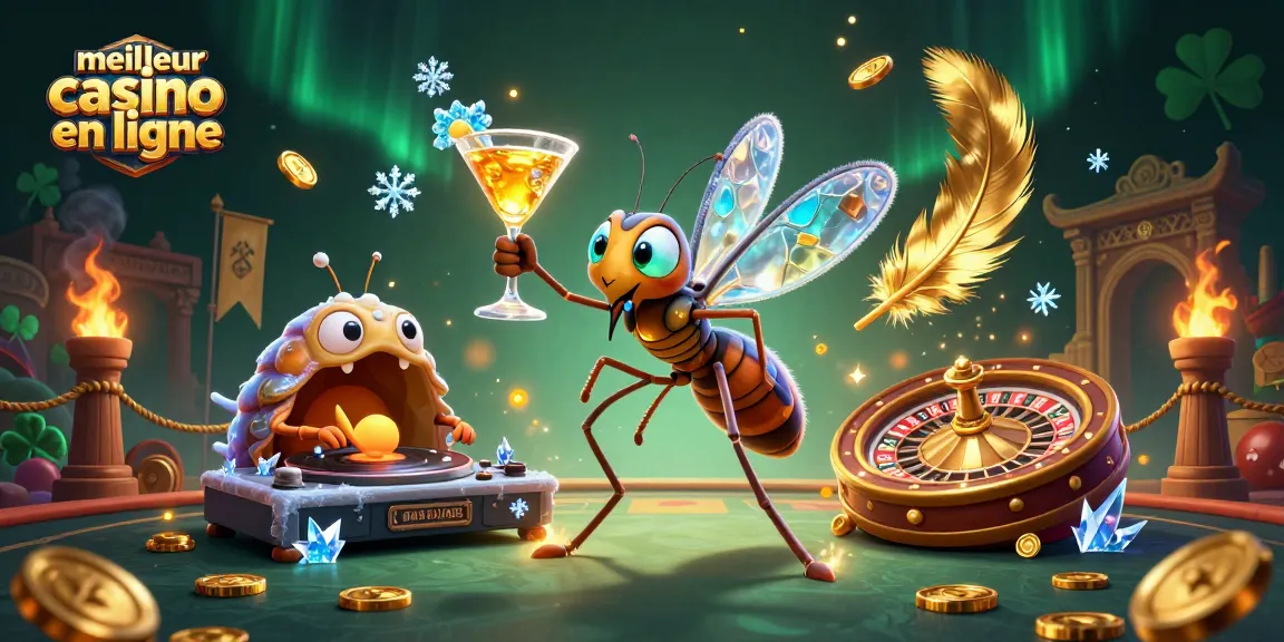 Le meilleur casino en ligne présente une illustration dynamique avec un moustique et un trilobite DJ.