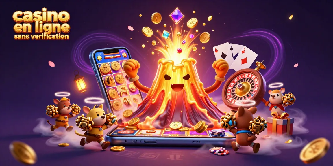 Casino en ligne sans vérification : une scène dynamique montrant un volcan doré émettant des pièces et des joyaux.