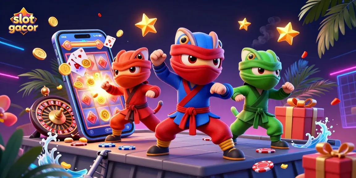 Engage in dynamic slot gacor action with cartoon chameleons and vibrant gaming elements.