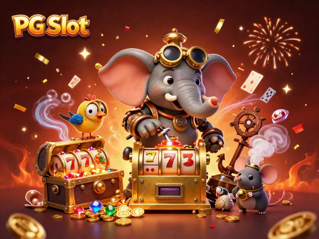 เล่นสล็อต PG Slot กับช้างวิศวกรรมสตีมพังก์ที่มีการ์ดและสมบัติมากมาย