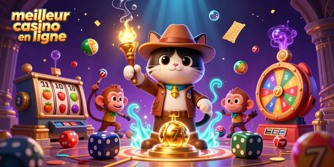 Découvrez le meilleur casino en ligne avec un chat archéologue et son singe, entourés de jeux.
