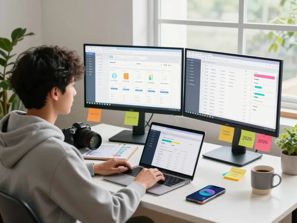 Dropshipping Dead in 2026 workspace showing an entrepreneur analyzing products and orders in a modern home office.
