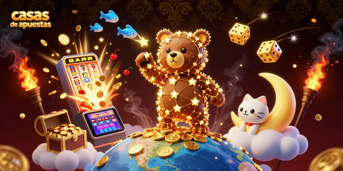 Explora las emocionantes casas de apuestas mientras un oso de constelación recolecta monedas y celebra jackpots.