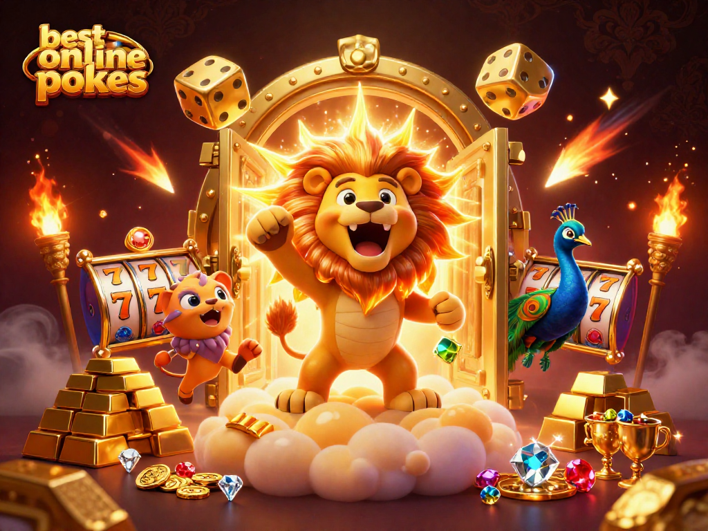 Experience the excitement of the best online pokies with a vibrant 3D illustration of a roaring lion and golden slots.