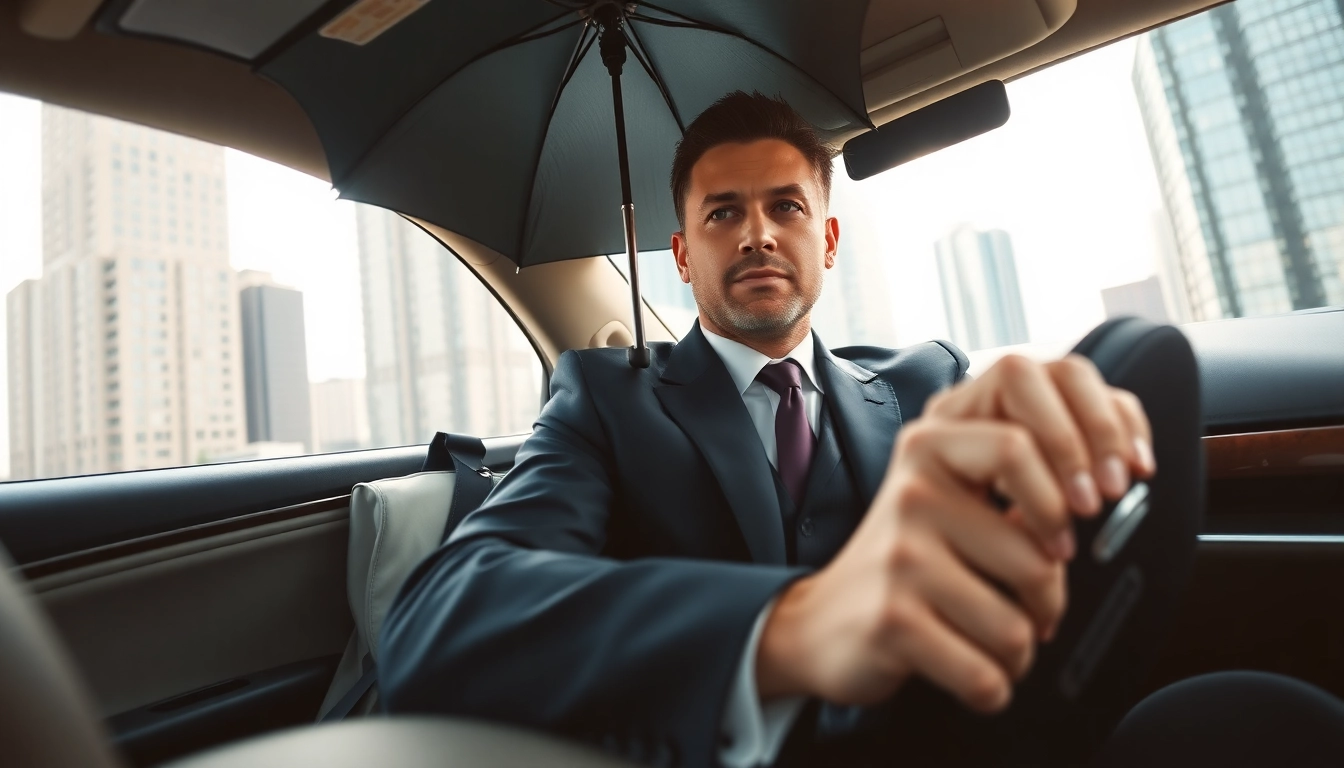 Experience premium Chauffeur Hire with a sophisticated chauffeur driving a luxury vehicle in an urban environment.