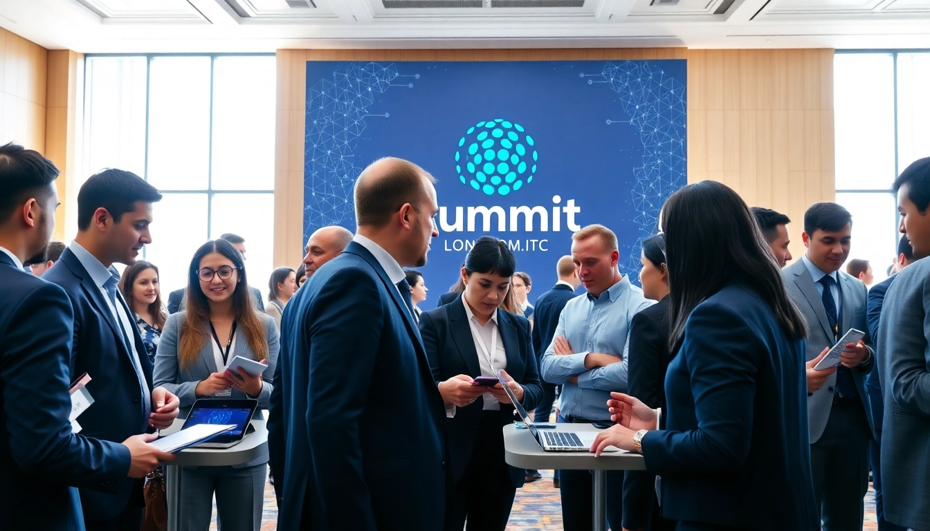 Attendees collaborating at the businessabc ai summit london in an elegant conference hall.