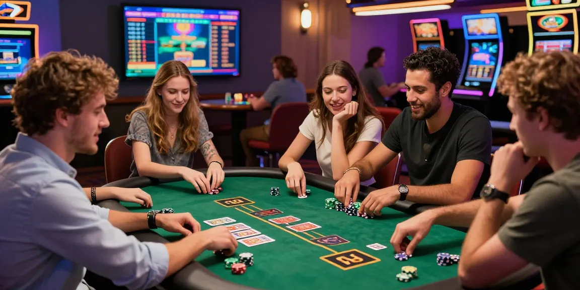 Players enjoying games at credit card deposit casinos, highlighting excitement and social interaction in a vibrant casino atmosphere.