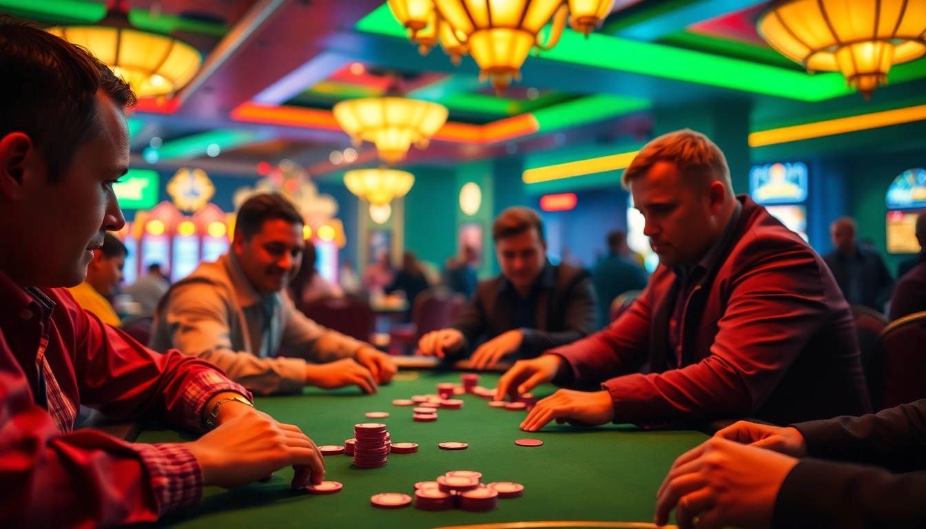 Casino spielen am Tisch mit engagierten Spielern und lebendiger Atmosphäre