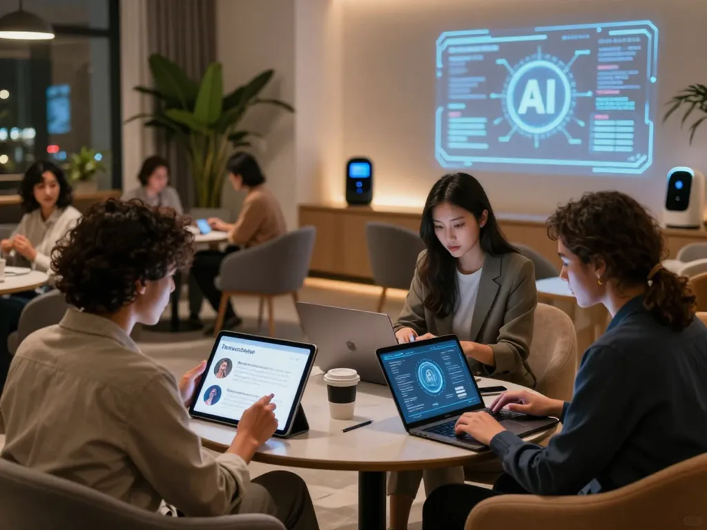 Engaging individuals exploring sex ai technology in a modern lounge setting demonstrating advanced interaction.