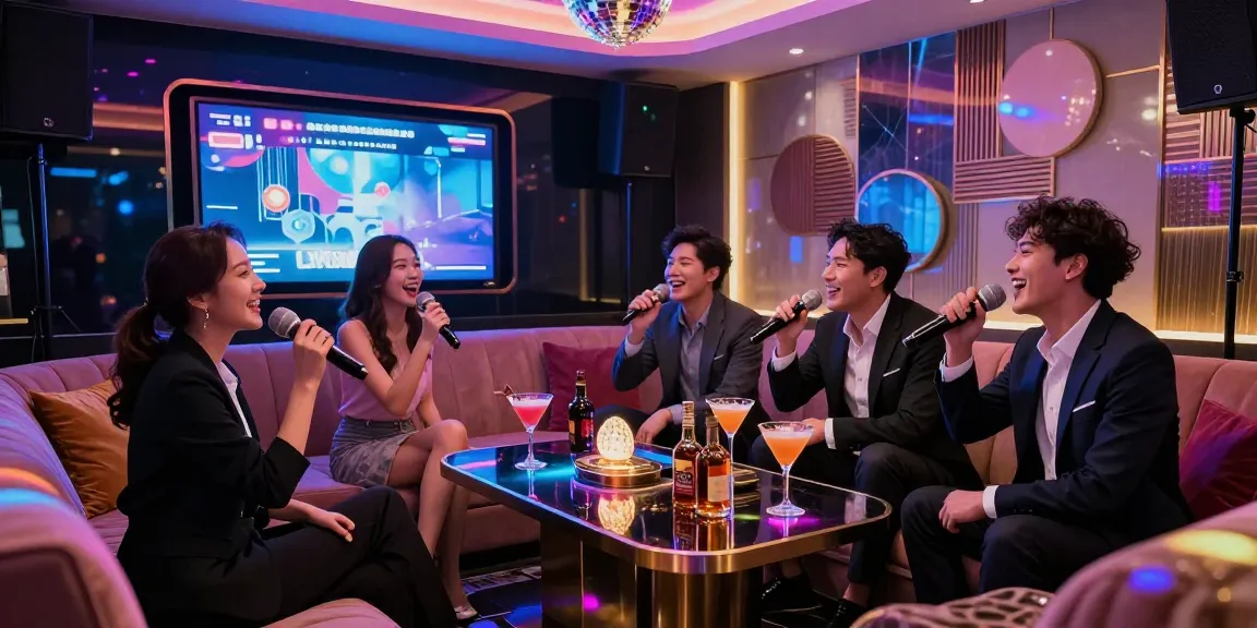 강남 가라오케에서 프라이빗 룸에서 즐거운 시간을 보내는 모습
