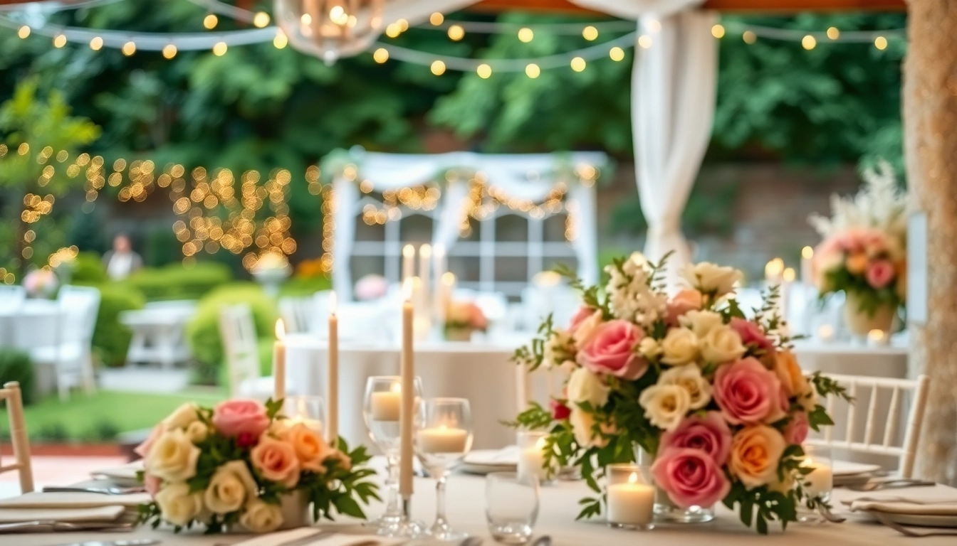 Wunderschöne hochzeit location mit romantischem Ambiente und eleganter Tischdekoration.