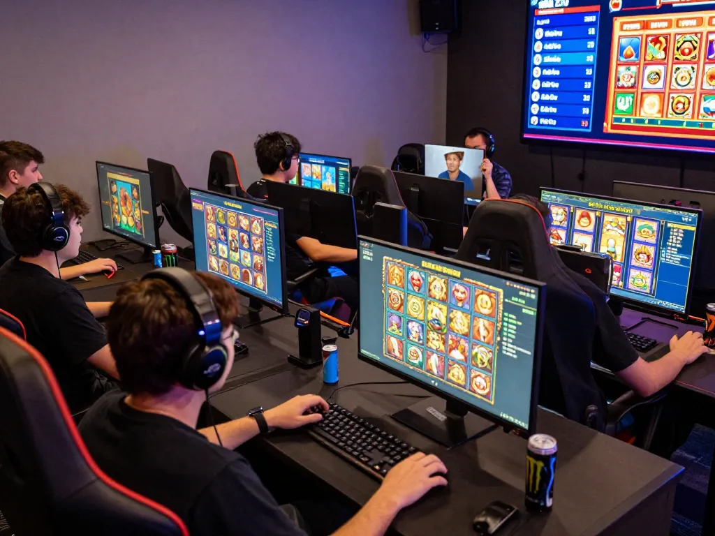 Engaging online gaming moment highlighting players enjoying slot gacor games with vibrant graphics and modern setups.