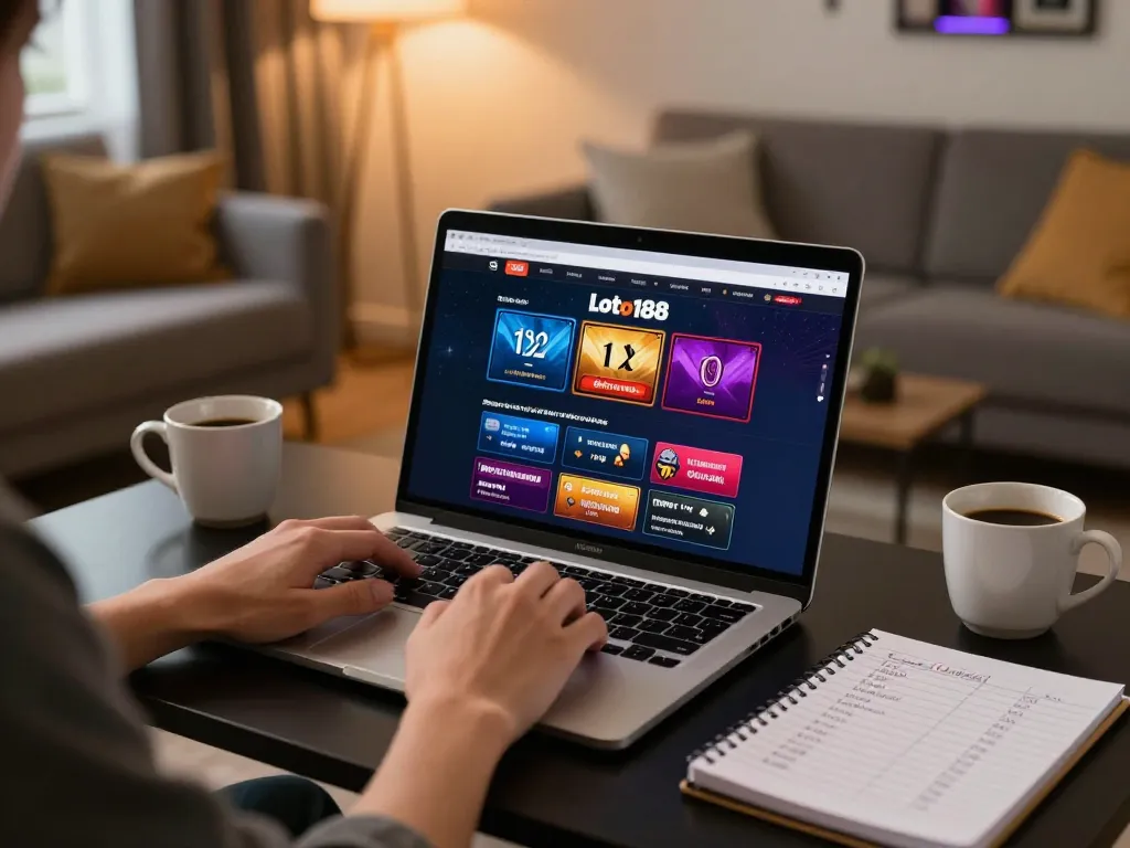 Loto188 player engaging with online casino games on a cozy laptop setup.